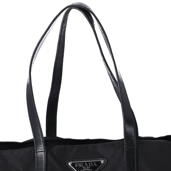 PRADA Triangle Logo Nylon Tote Black Leather - Picture 2 of 10